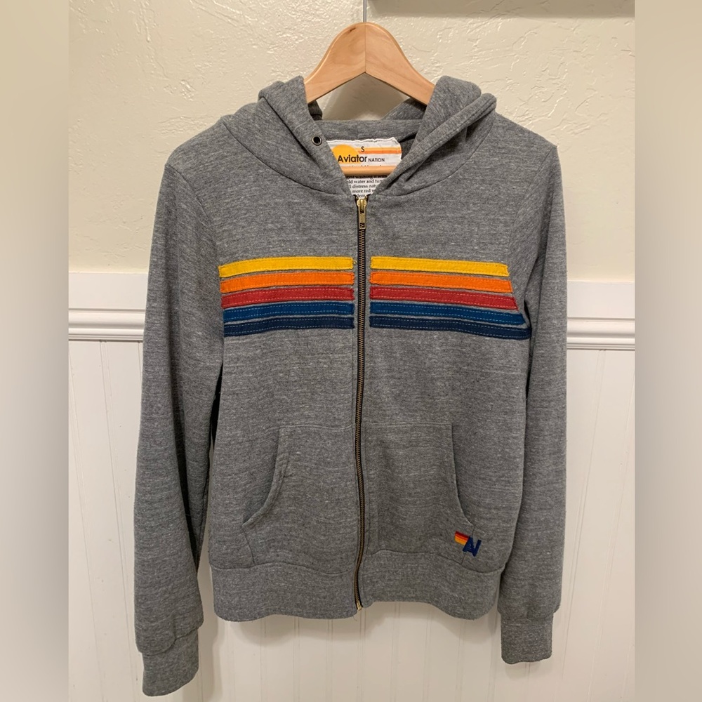 Aviator Nation 5 Stripe HOODIE - HeatherGray (S)